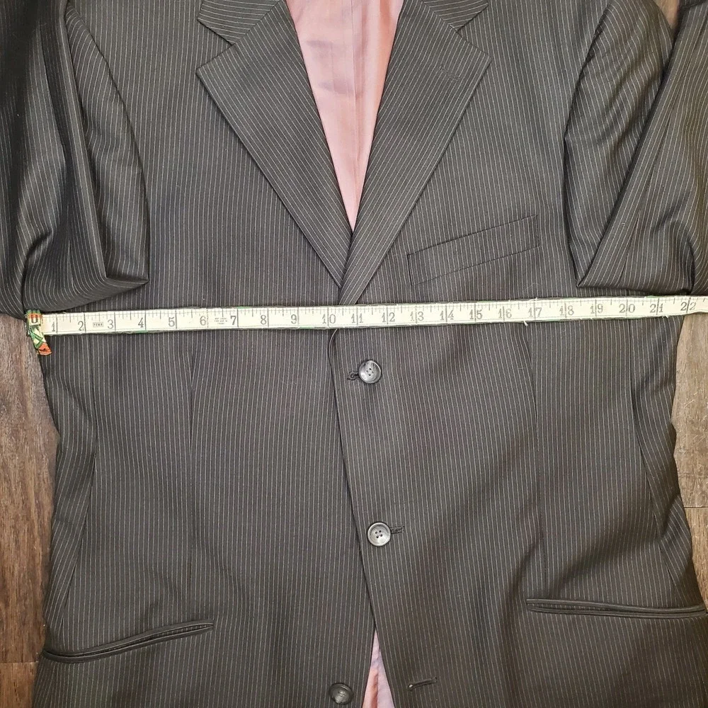 Billy London Mens Sport Coat 40L Black Pinstripe Poly Blend Blazer Jacket 2 Vent
